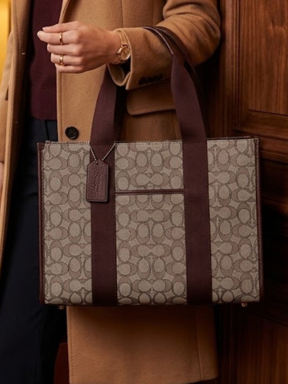 Authentic Coach Signature Canvas Tote with Leather Trim Retail $428